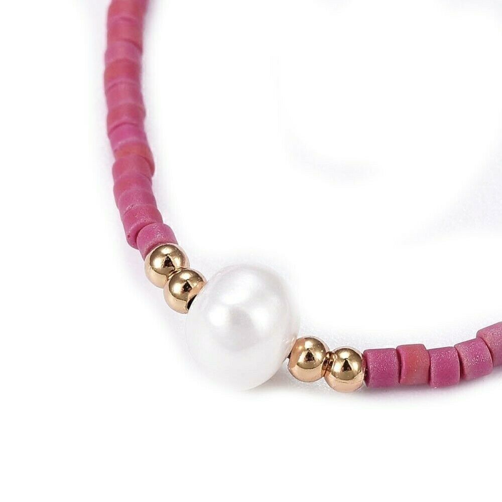 Handcrafted Real Freshwater Pearl Camellia Rose Japanese Glass Beads Bracelet